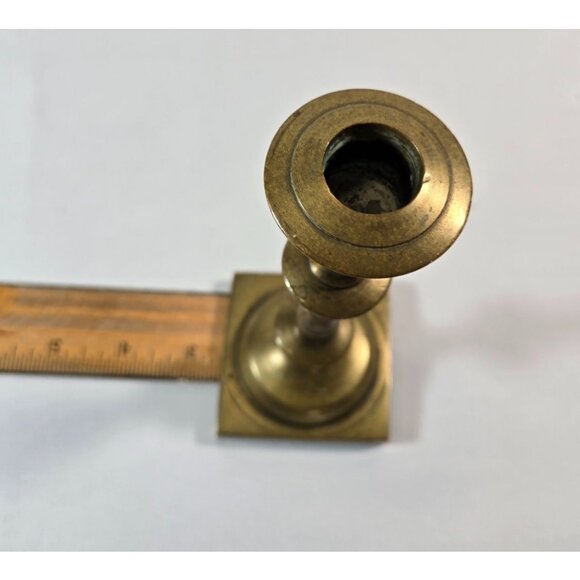 Vtg Solid Brass Candlestick Holder 7" Colonial Style MCM Pillar Taper Candles - Picture 10 of 11